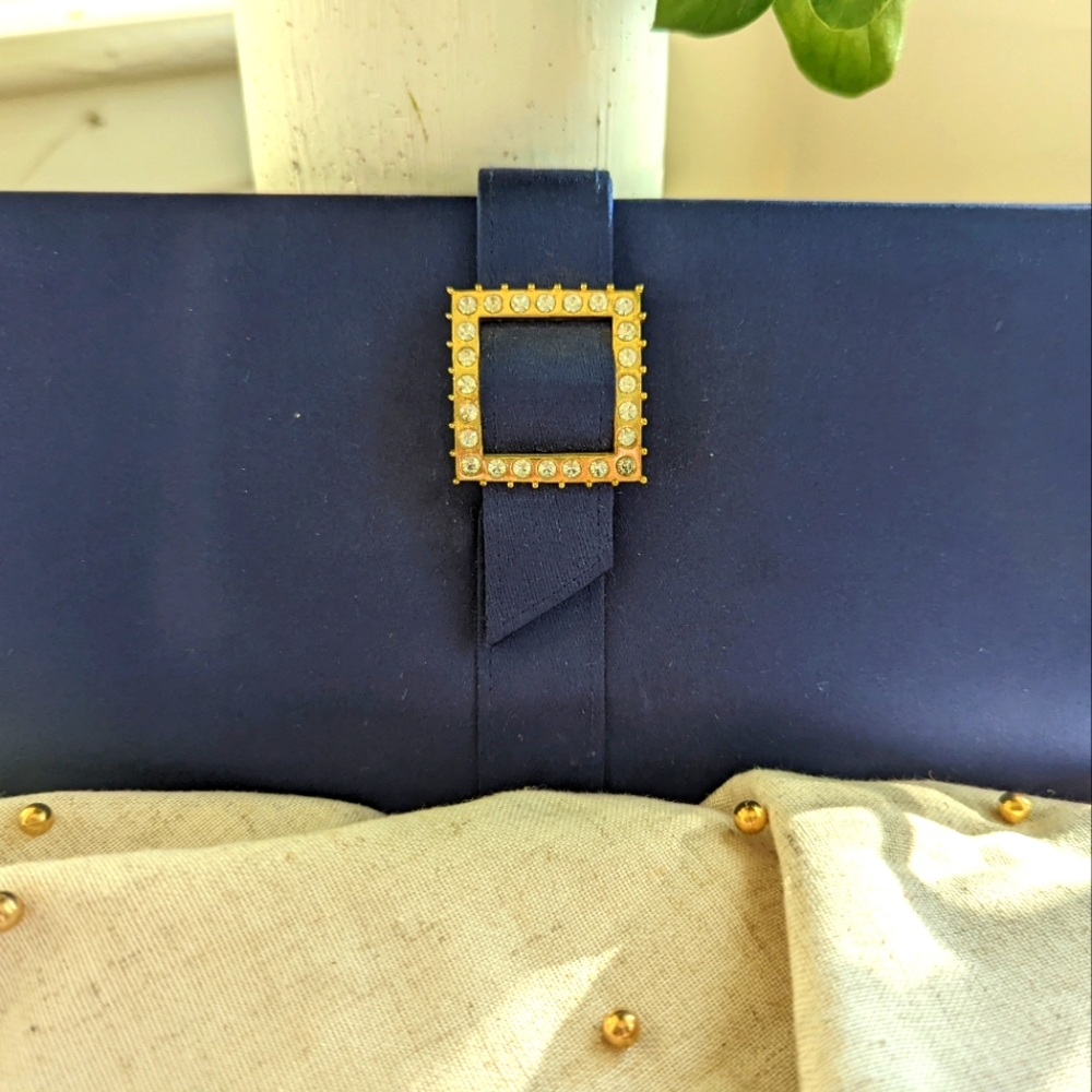 Lord and Taylor Blue Satin clutch and Crossbody